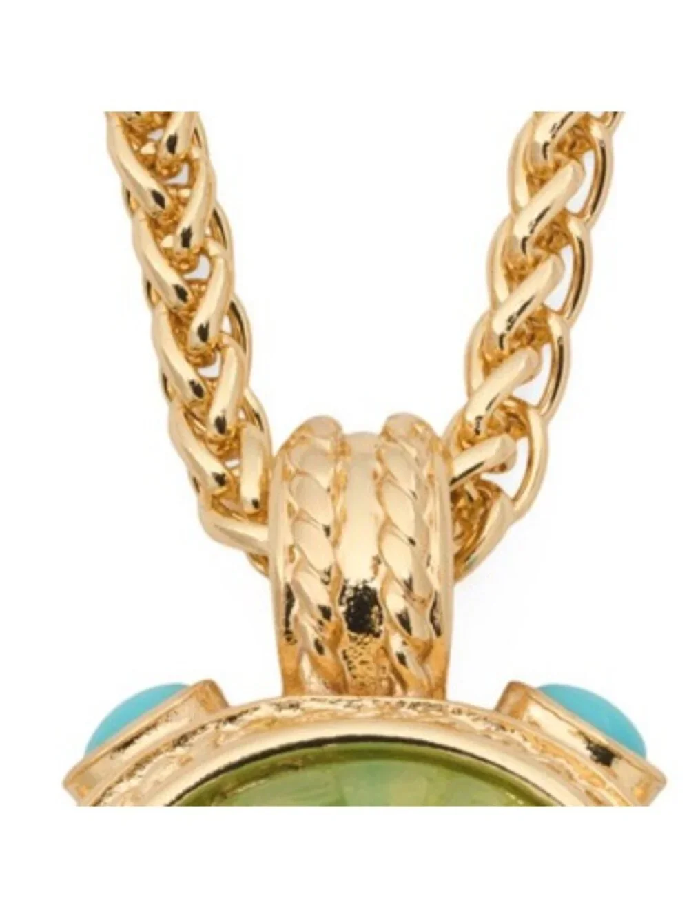 KENNETH JAY LANE Gold Carved Jade And Turquoise Pendant Necklace